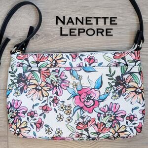 Nanette Lepore Mirabel Crossbody Bag Purse Ivory Pink Peach Floral Vegan Leather